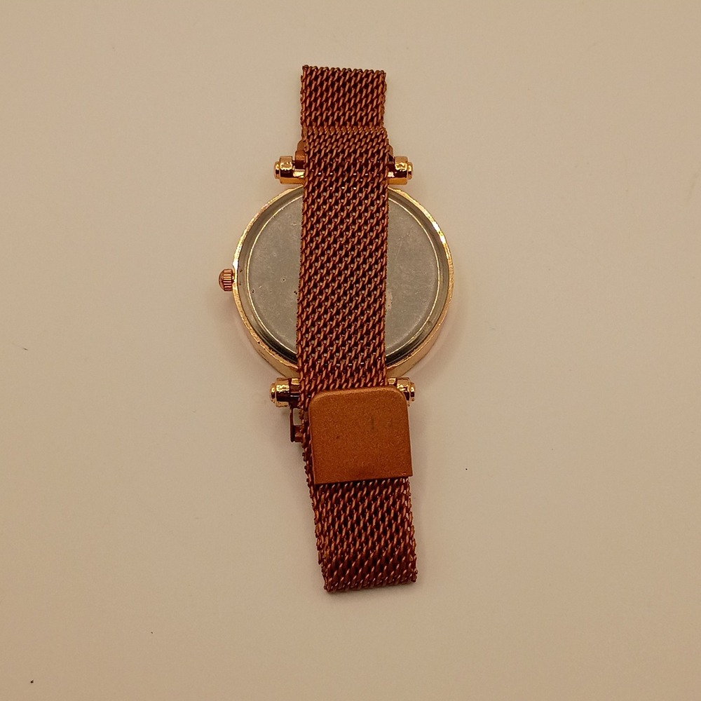 Inschic Wrist Watch Womens Rose Gold Heart Starry Sky Rhinestone Mesh Band - Picture 6 of 7
